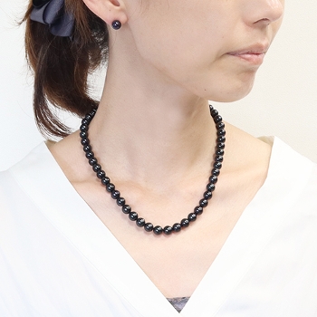 黒染:本真珠φ6.5～7mm玉ネックレス(42cm)